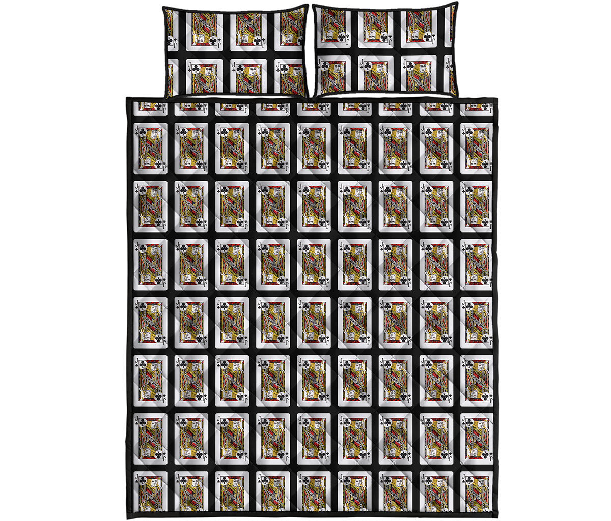 Jack Of Clubs Playing Card Pattern Print Quilt Bed Set