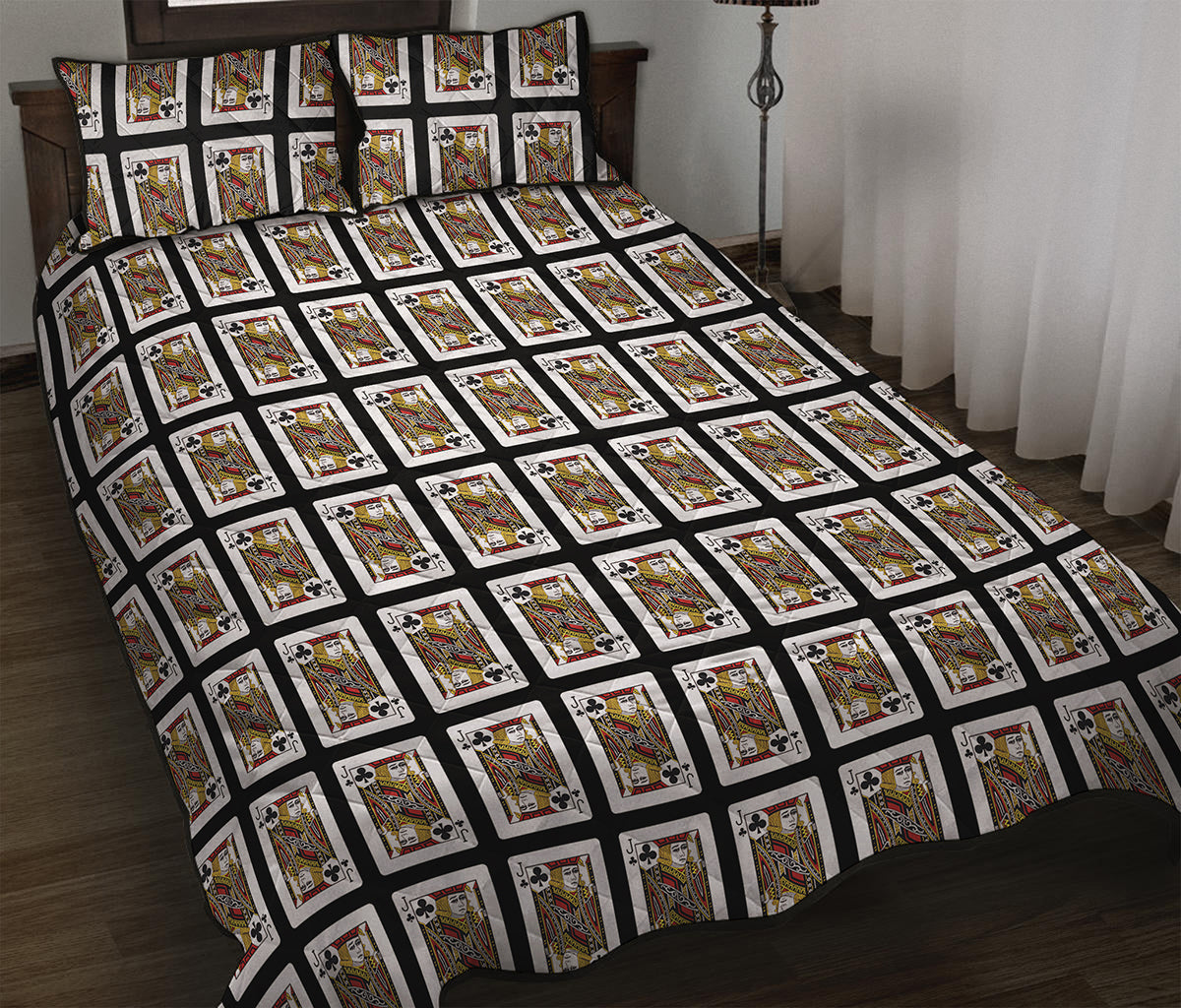 Jack Of Clubs Playing Card Pattern Print Quilt Bed Set