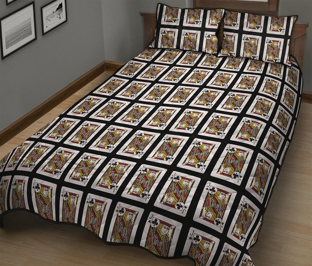 Jack Of Clubs Playing Card Pattern Print Quilt Bed Set