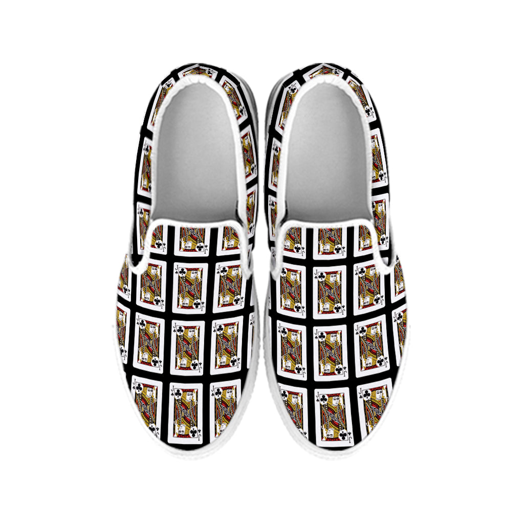 Jack Of Clubs Playing Card Pattern Print White Slip On Shoes