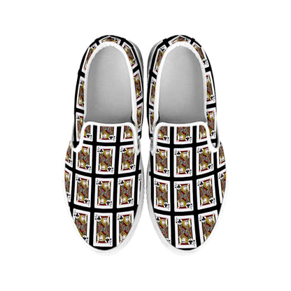 Jack Of Clubs Playing Card Pattern Print White Slip On Shoes