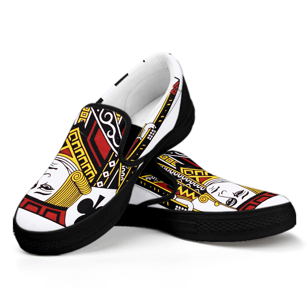 Jack Of Clubs Playing Card Print Black Slip On Shoes