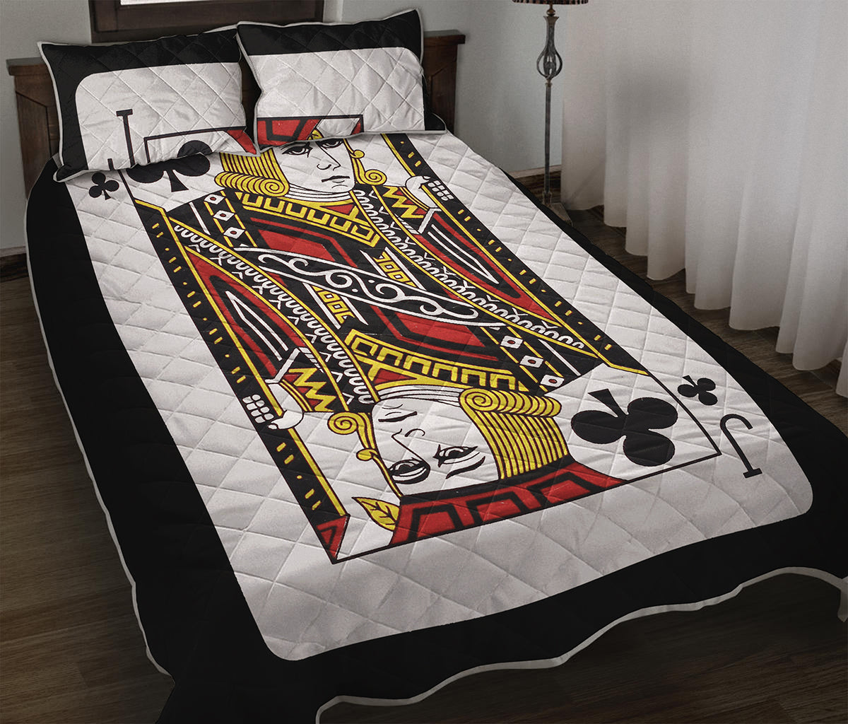 Jack Of Clubs Playing Card Print Quilt Bed Set