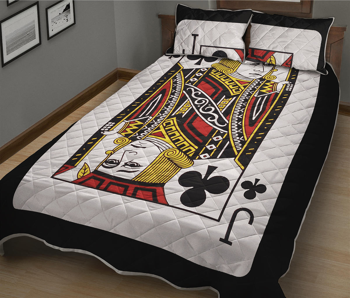 Jack Of Clubs Playing Card Print Quilt Bed Set