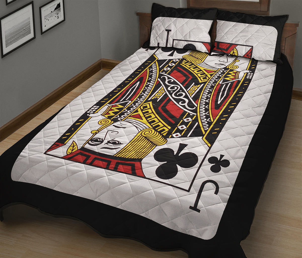 Jack Of Clubs Playing Card Print Quilt Bed Set