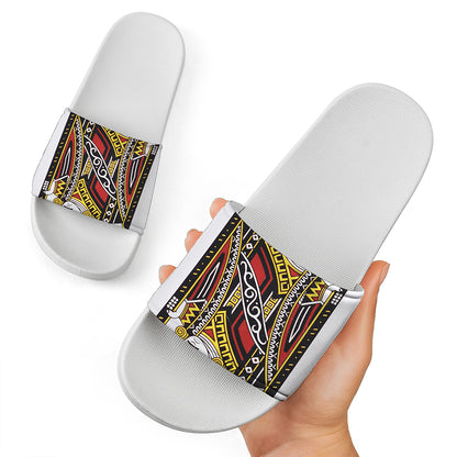 Jack Of Clubs Playing Card Print White Slide Sandals