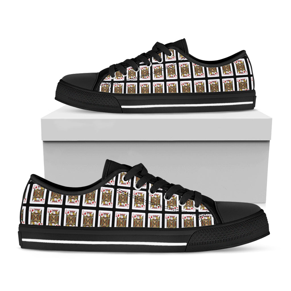 Jack Of Diamonds Playing Card Pattern Print Black Low Top Shoes