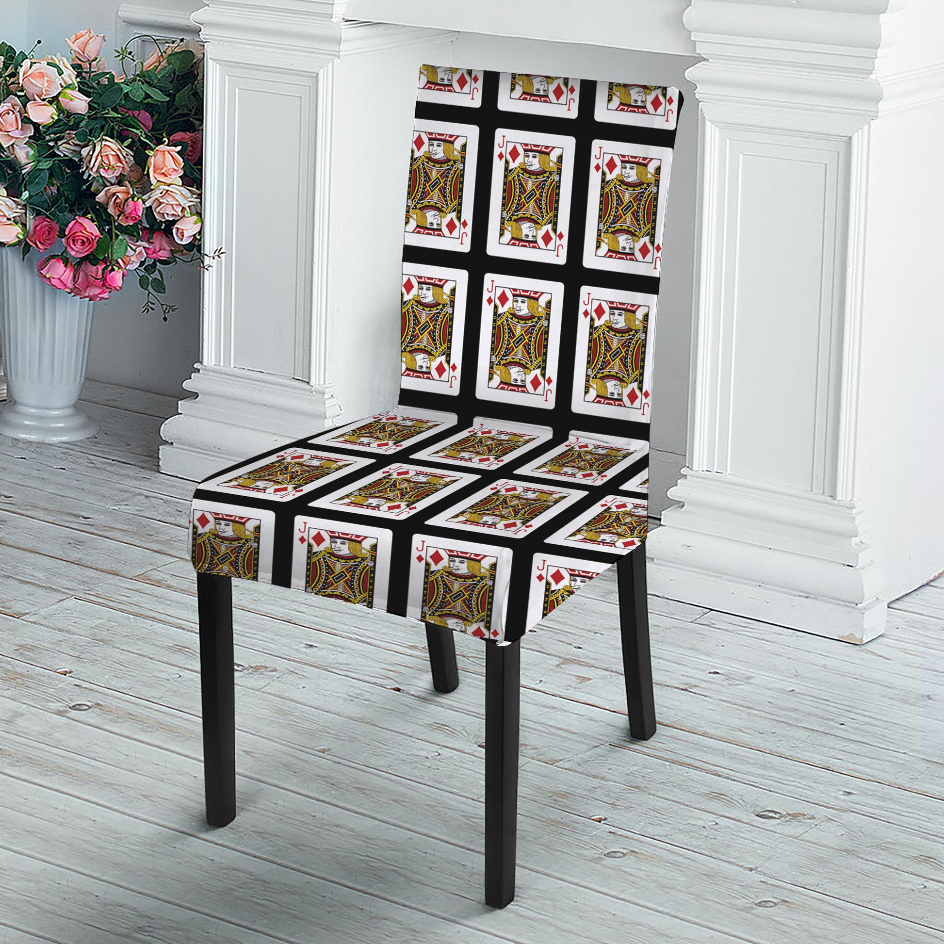 Jack Of Diamonds Playing Card Pattern Print Dining Chair Slipcover
