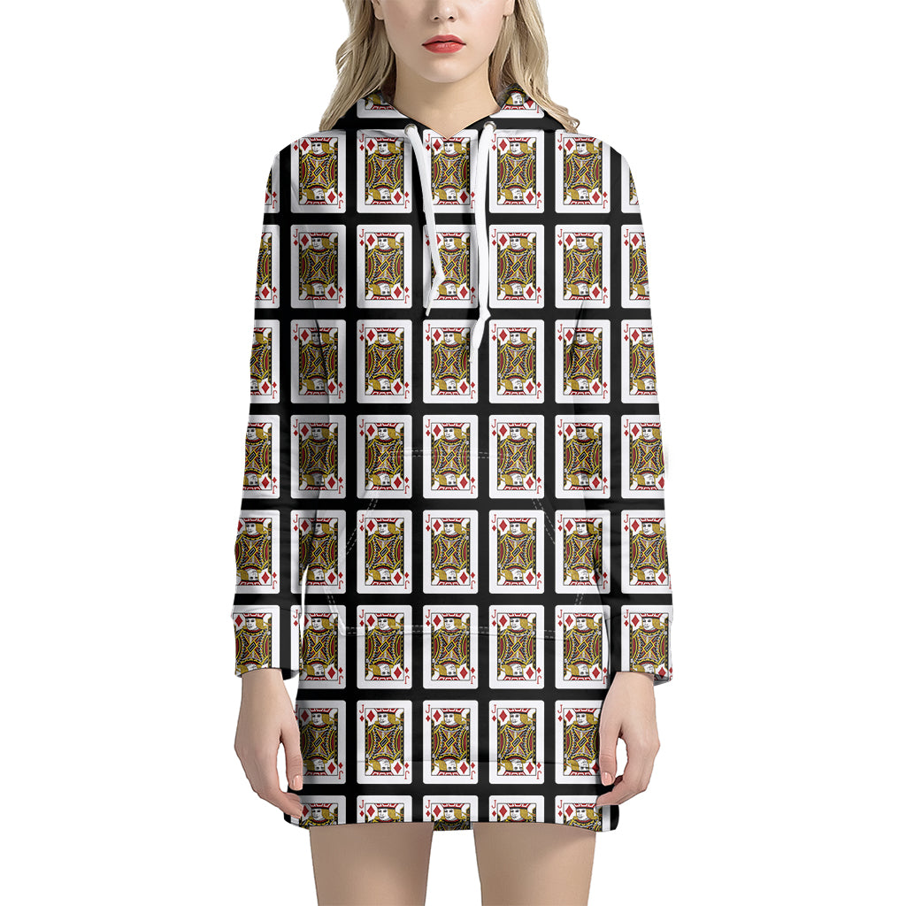 Jack Of Diamonds Playing Card Pattern Print Hoodie Dress