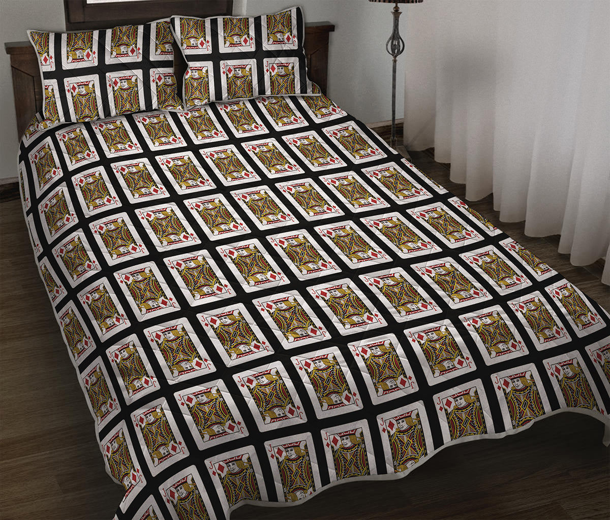 Jack Of Diamonds Playing Card Pattern Print Quilt Bed Set