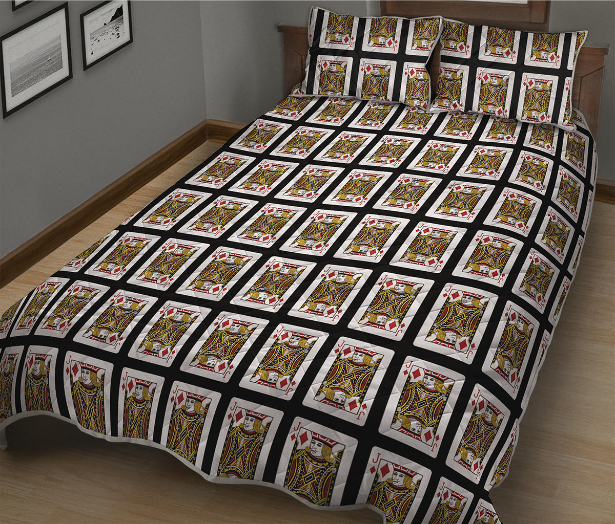 Jack Of Diamonds Playing Card Pattern Print Quilt Bed Set