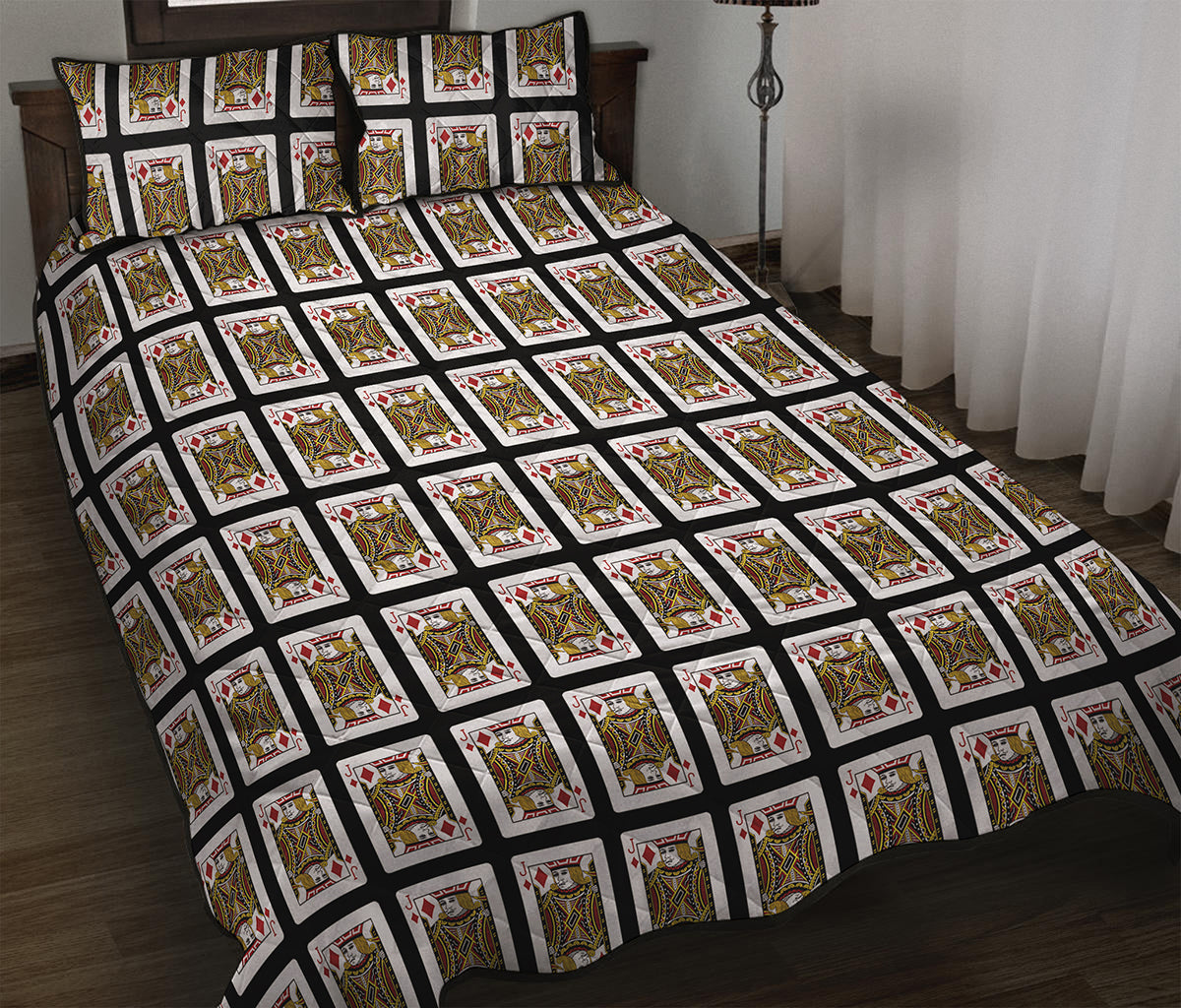Jack Of Diamonds Playing Card Pattern Print Quilt Bed Set