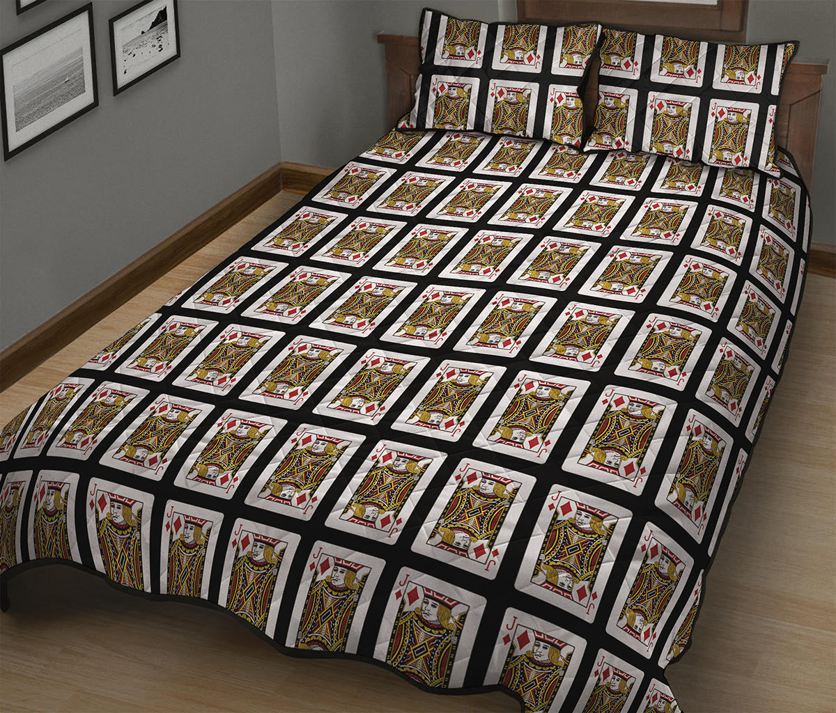 Jack Of Diamonds Playing Card Pattern Print Quilt Bed Set