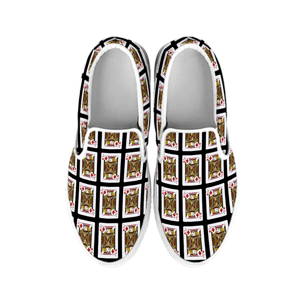 Jack Of Diamonds Playing Card Pattern Print White Slip On Shoes