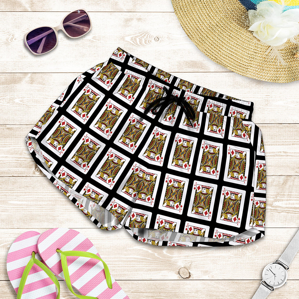 Jack Of Diamonds Playing Card Pattern Print Women's Shorts