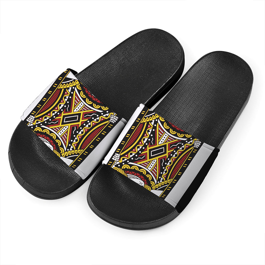 Jack Of Diamonds Playing Card Print Black Slide Sandals