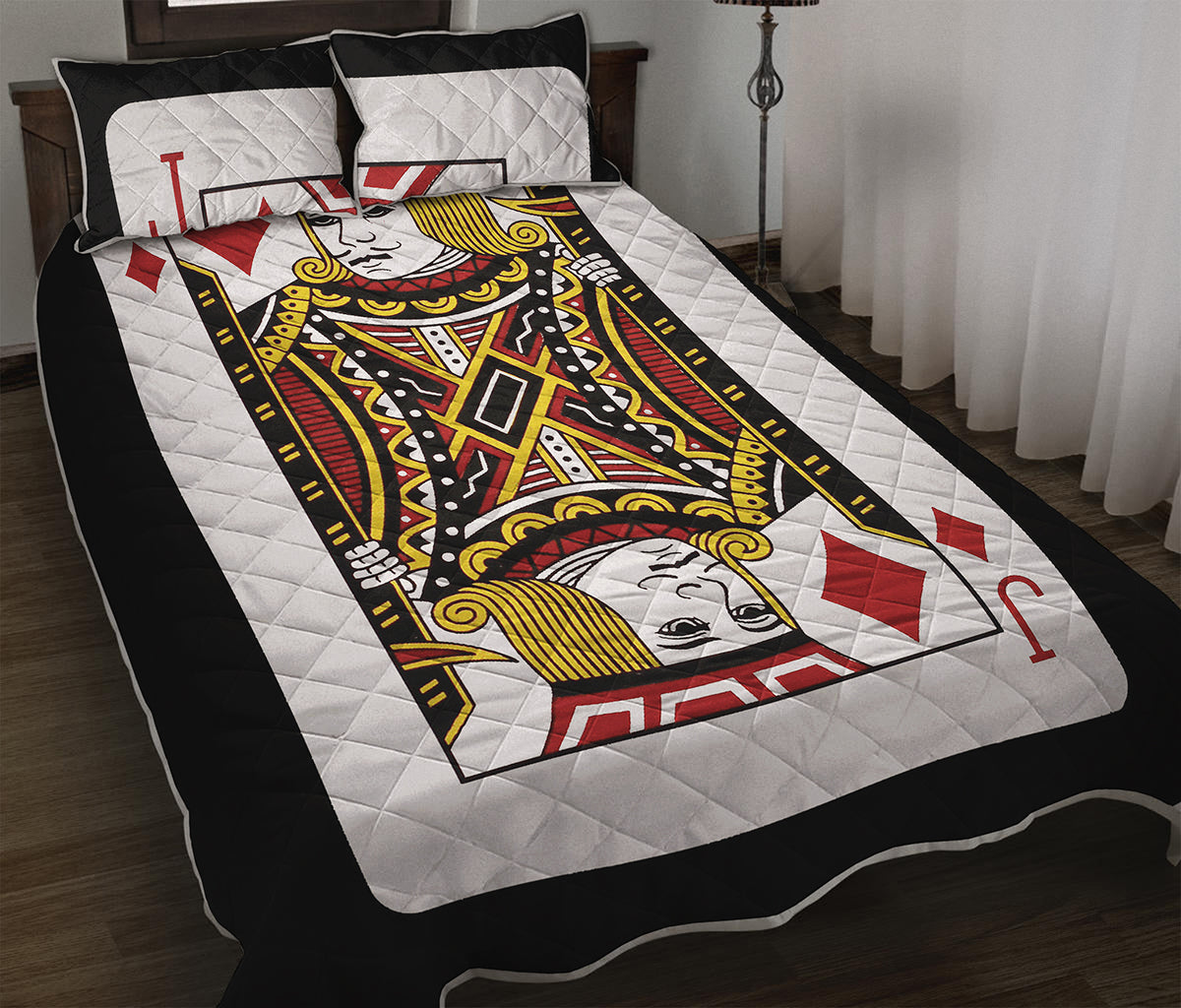 Jack Of Diamonds Playing Card Print Quilt Bed Set