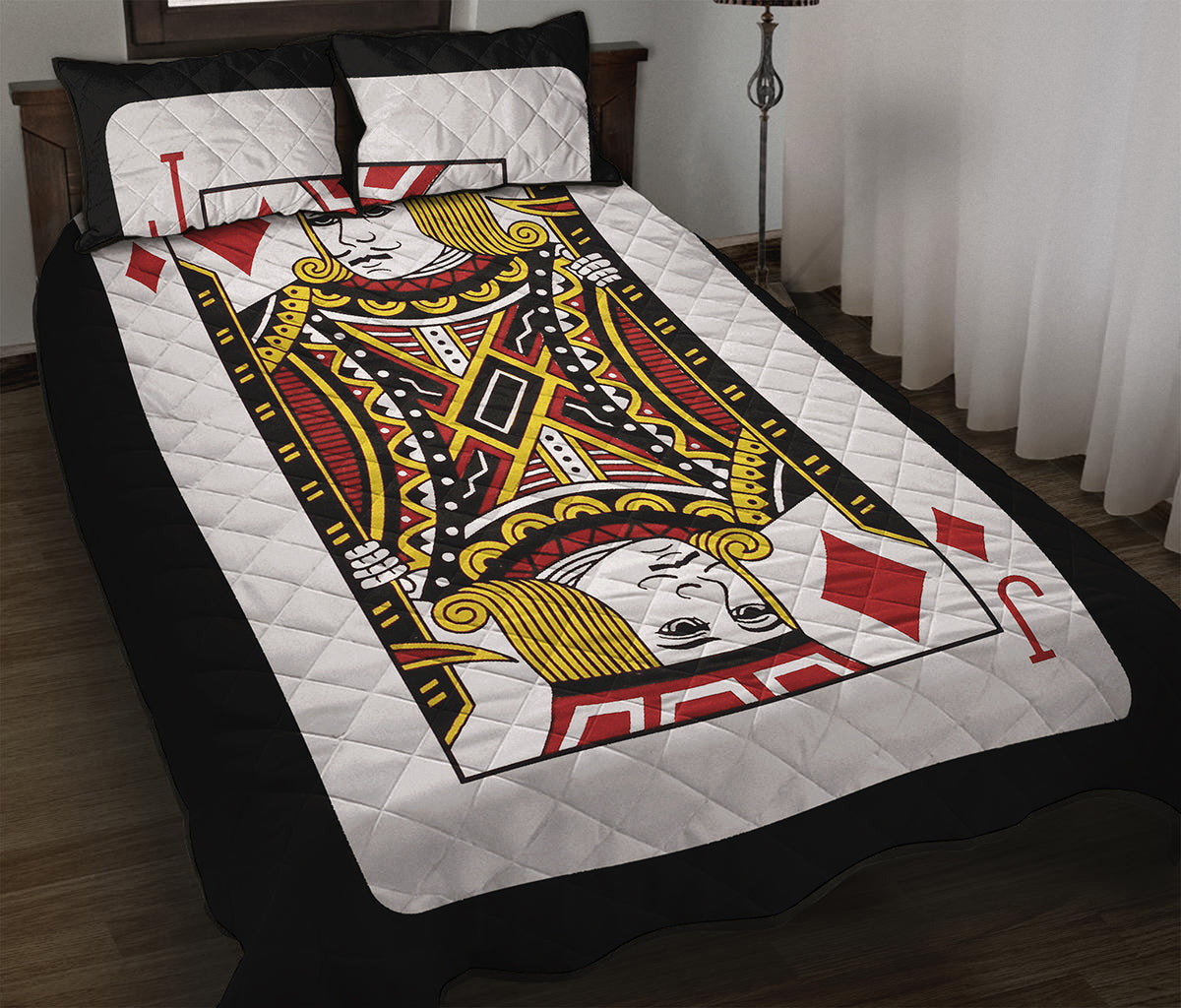 Jack Of Diamonds Playing Card Print Quilt Bed Set