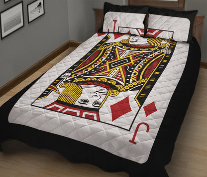 Jack Of Diamonds Playing Card Print Quilt Bed Set