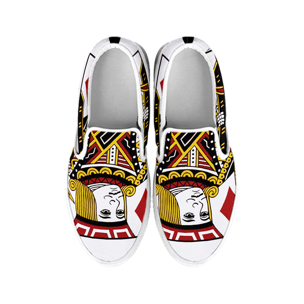 Jack Of Diamonds Playing Card Print White Slip On Shoes