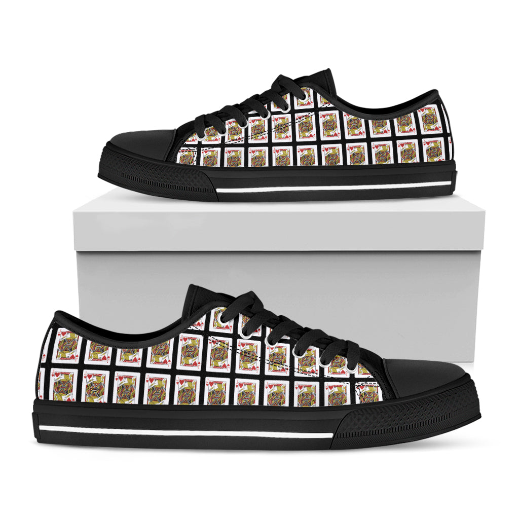 Jack Of Hearts Playing Card Pattern Print Black Low Top Shoes