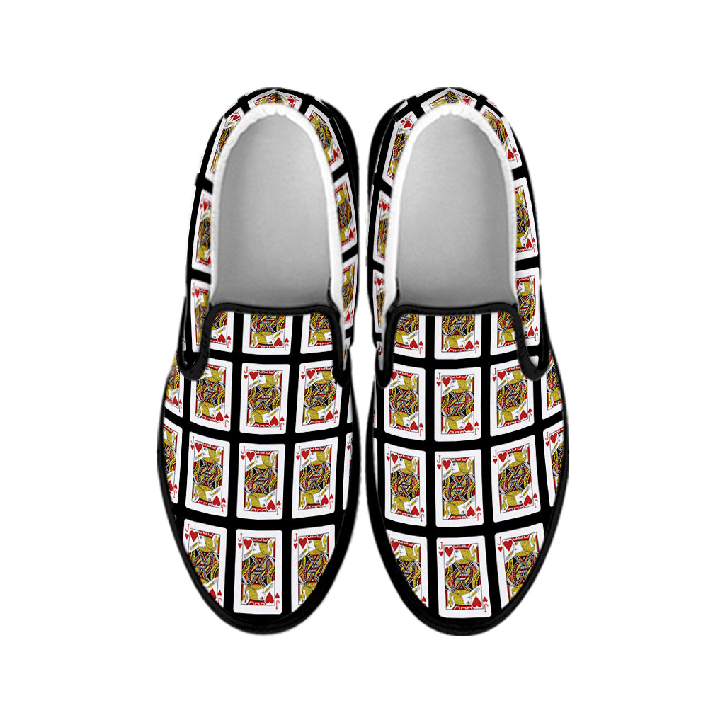 Jack Of Hearts Playing Card Pattern Print Black Slip On Shoes