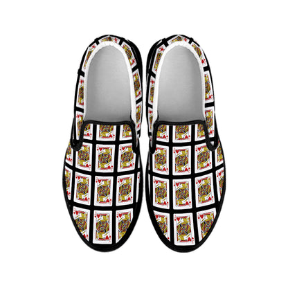 Jack Of Hearts Playing Card Pattern Print Black Slip On Shoes