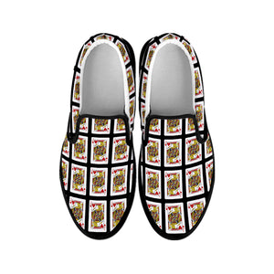 Jack Of Hearts Playing Card Pattern Print Black Slip On Shoes