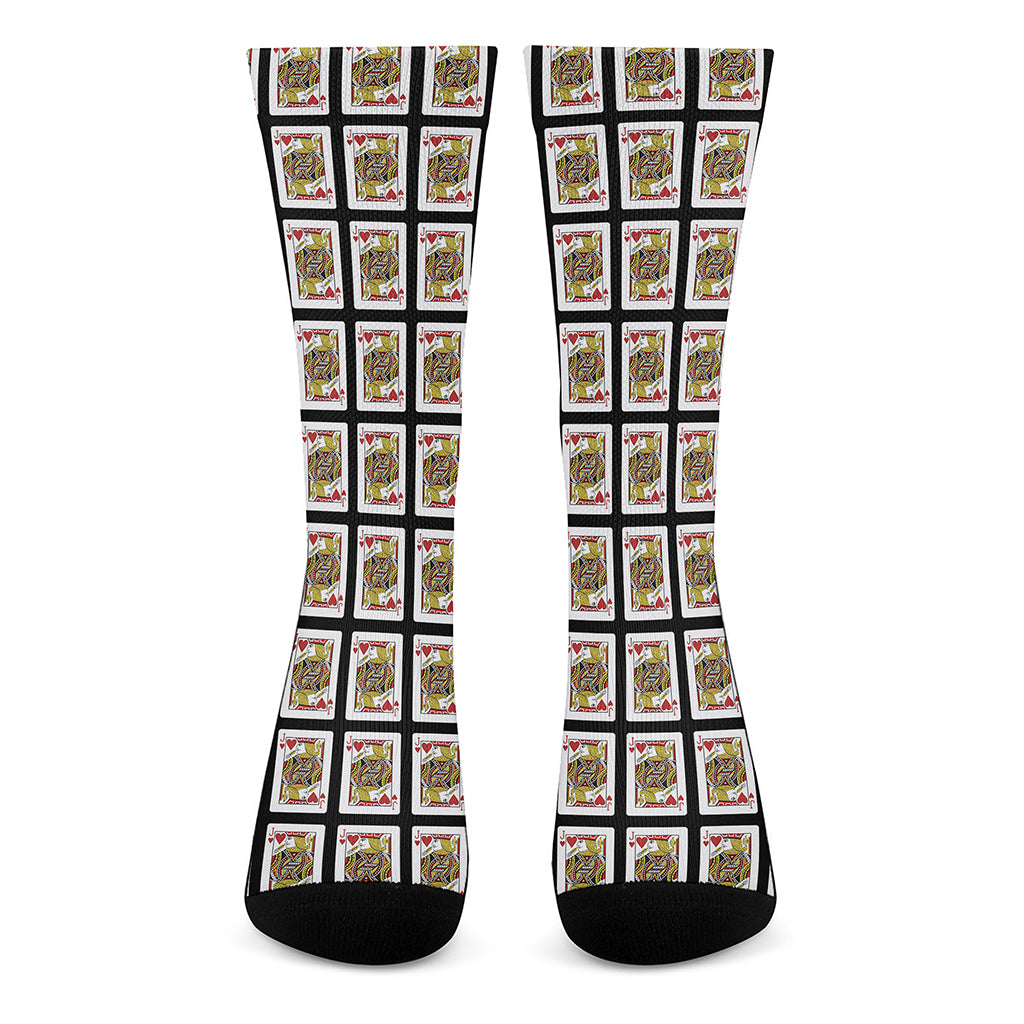 Jack Of Hearts Playing Card Pattern Print Crew Socks
