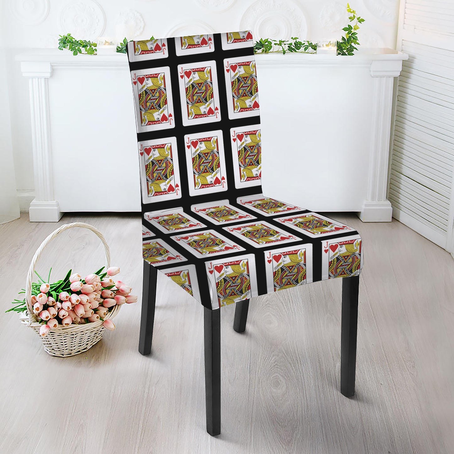 Jack Of Hearts Playing Card Pattern Print Dining Chair Slipcover