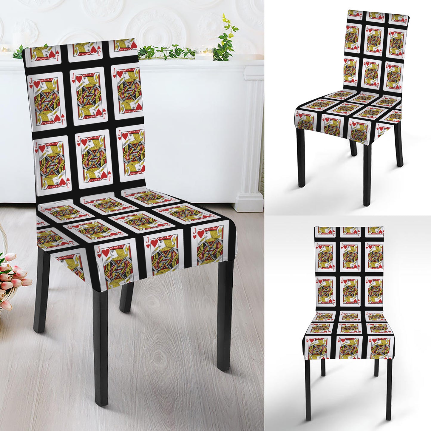 Jack Of Hearts Playing Card Pattern Print Dining Chair Slipcover