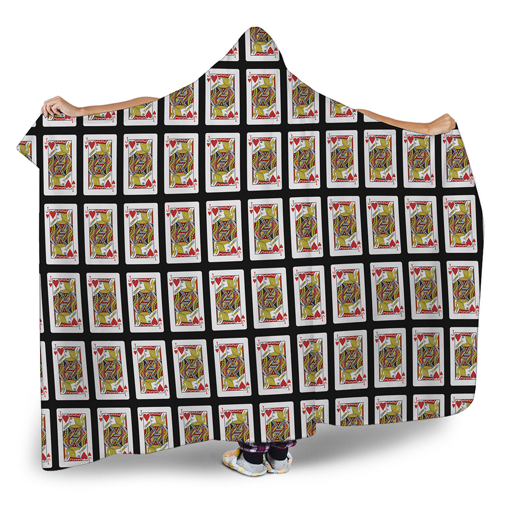 Jack Of Hearts Playing Card Pattern Print Hooded Blanket