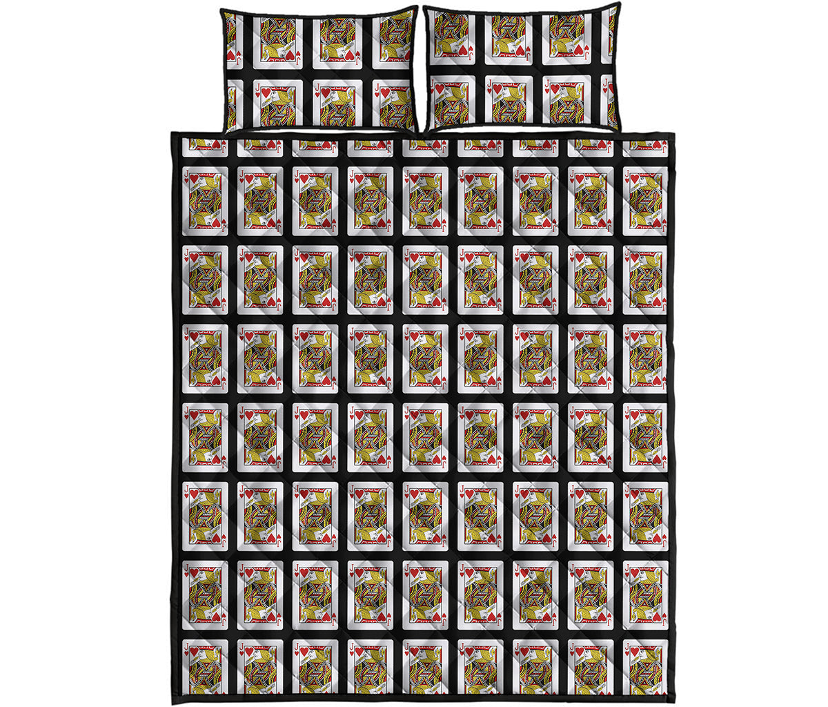 Jack Of Hearts Playing Card Pattern Print Quilt Bed Set