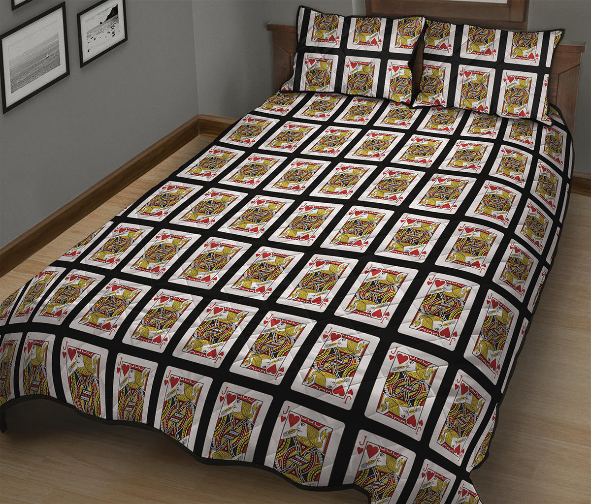 Jack Of Hearts Playing Card Pattern Print Quilt Bed Set
