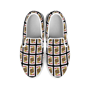 Jack Of Hearts Playing Card Pattern Print White Slip On Shoes