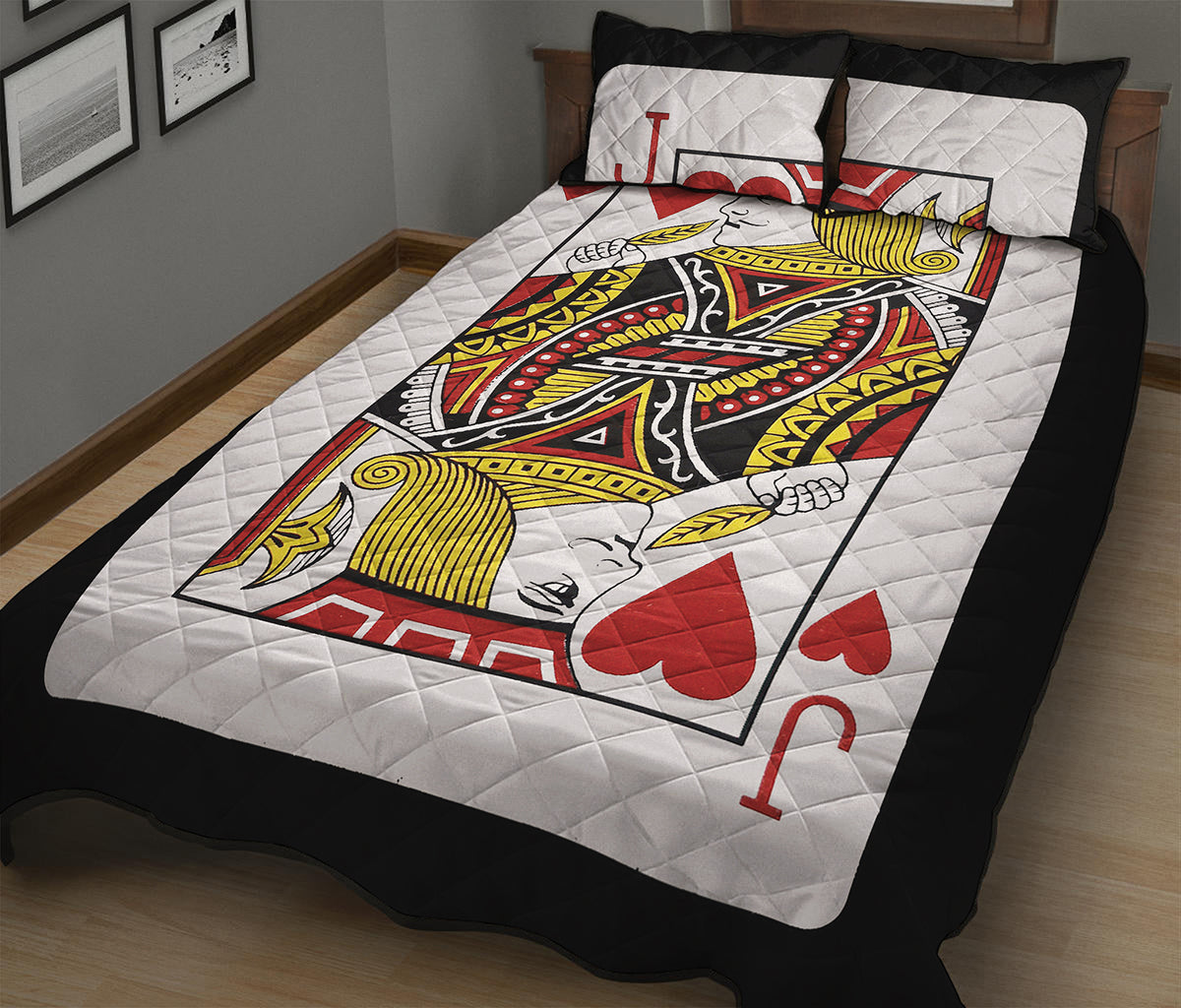 Jack Of Hearts Playing Card Print Quilt Bed Set