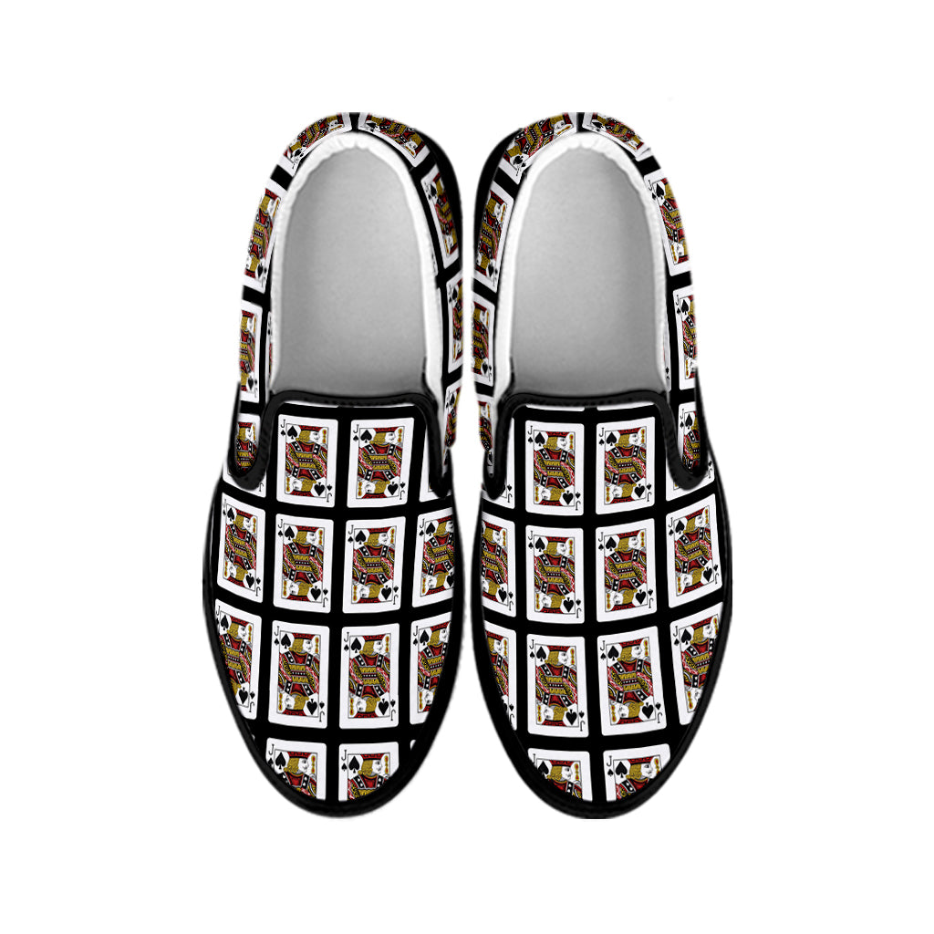 Jack Of Spades Playing Card Pattern Print Black Slip On Shoes