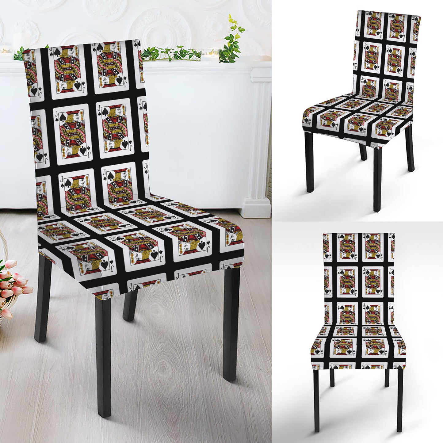 Jack Of Spades Playing Card Pattern Print Dining Chair Slipcover