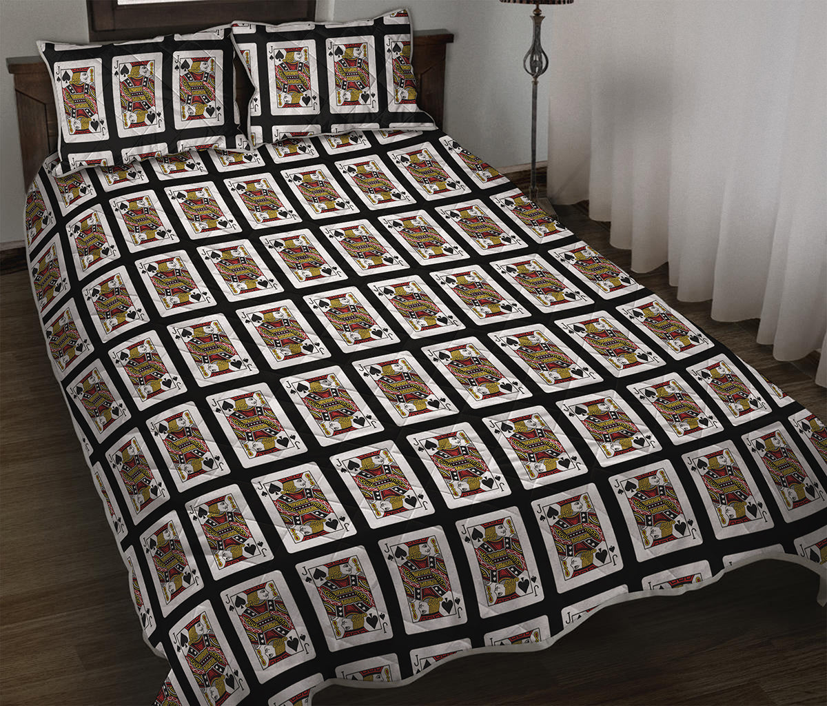 Jack Of Spades Playing Card Pattern Print Quilt Bed Set