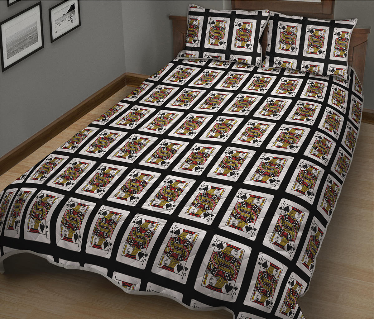 Jack Of Spades Playing Card Pattern Print Quilt Bed Set