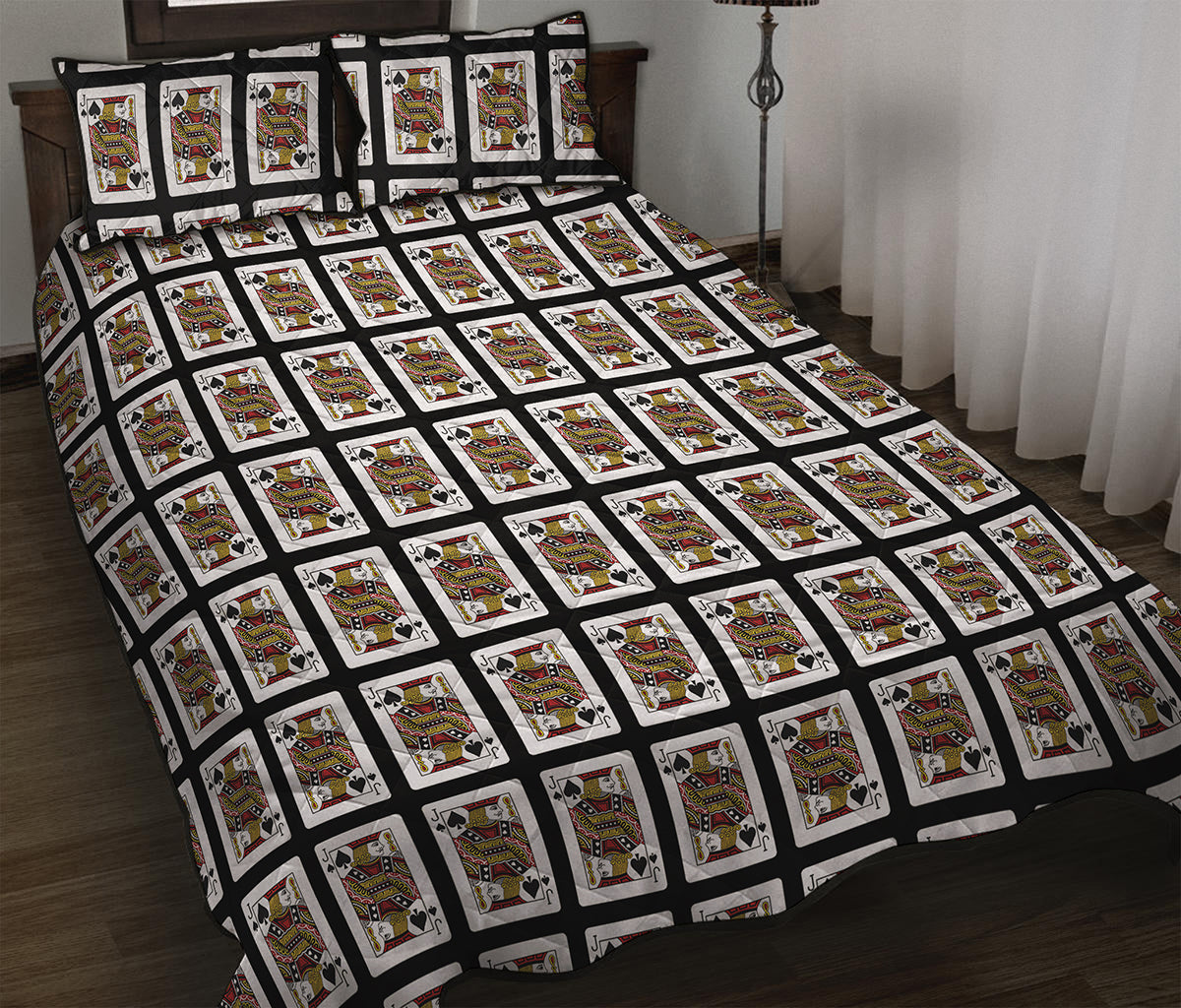 Jack Of Spades Playing Card Pattern Print Quilt Bed Set