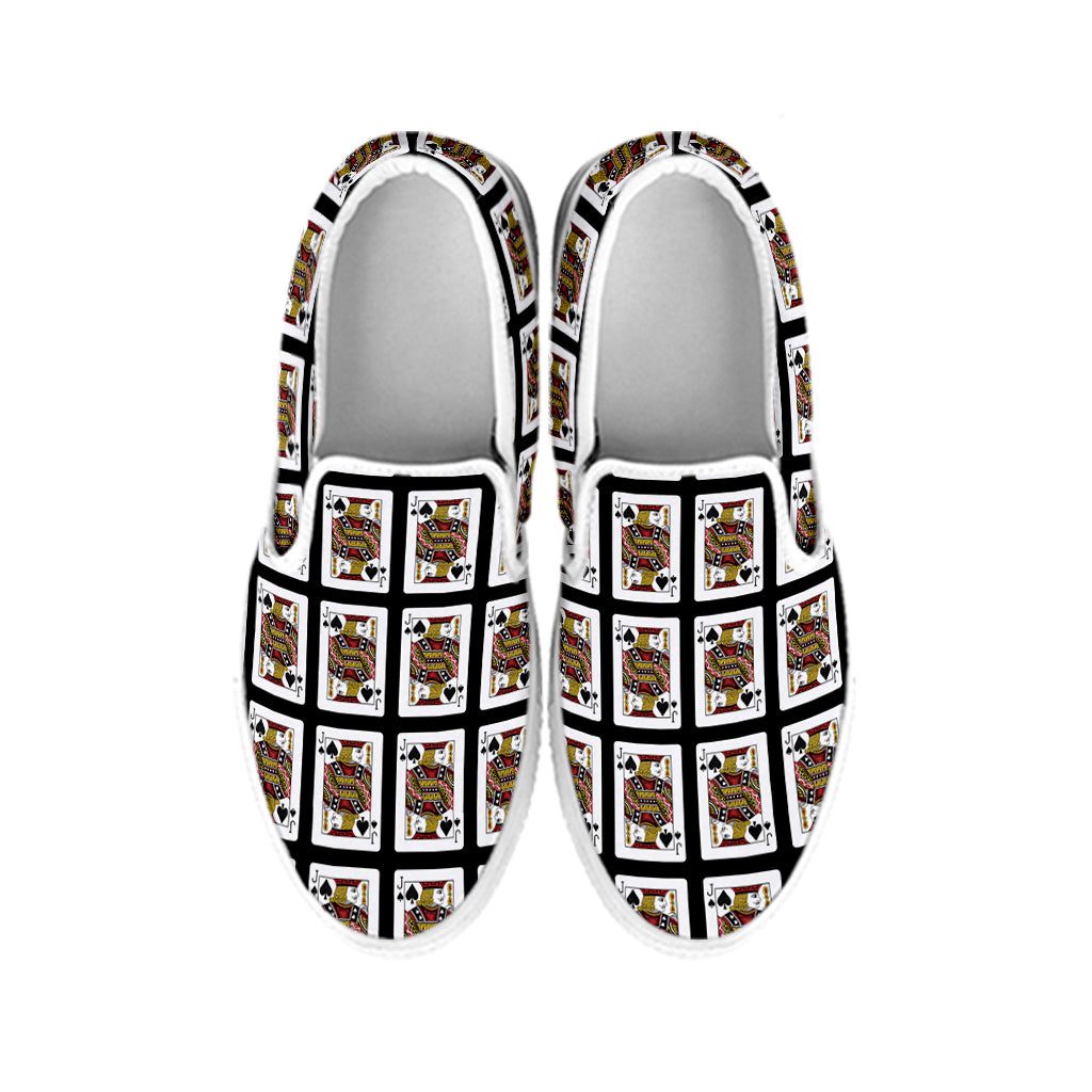 Jack Of Spades Playing Card Pattern Print White Slip On Shoes
