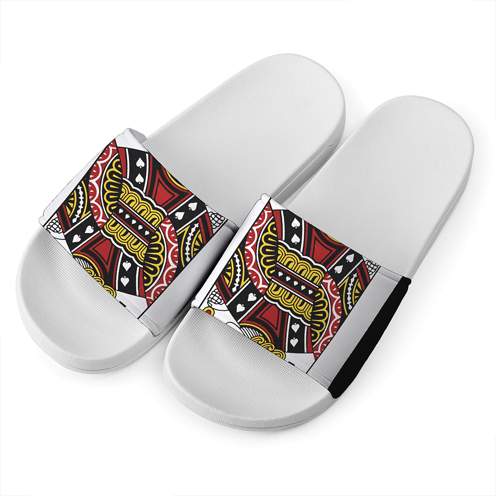 Jack Of Spades Playing Card Print White Slide Sandals