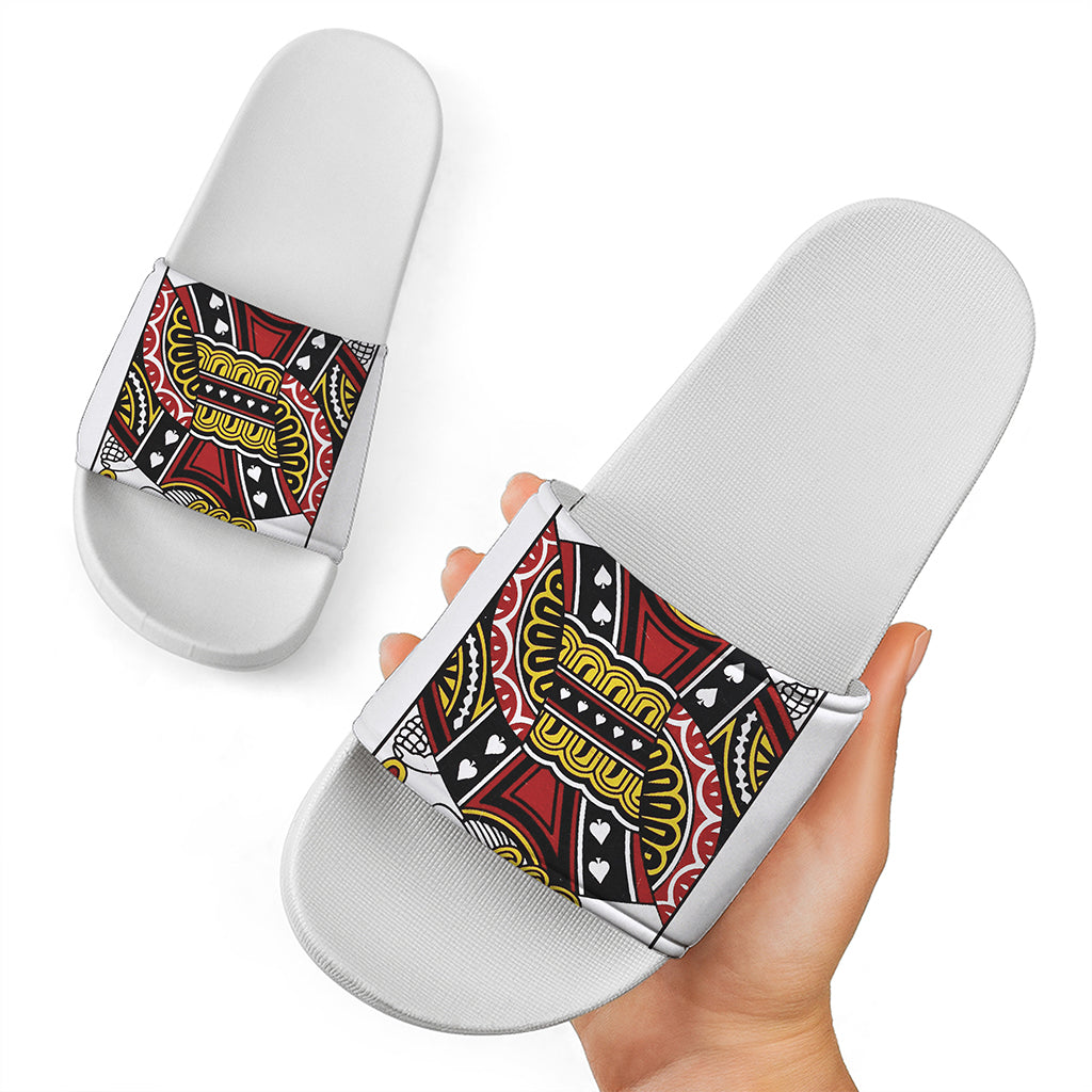 Jack Of Spades Playing Card Print White Slide Sandals