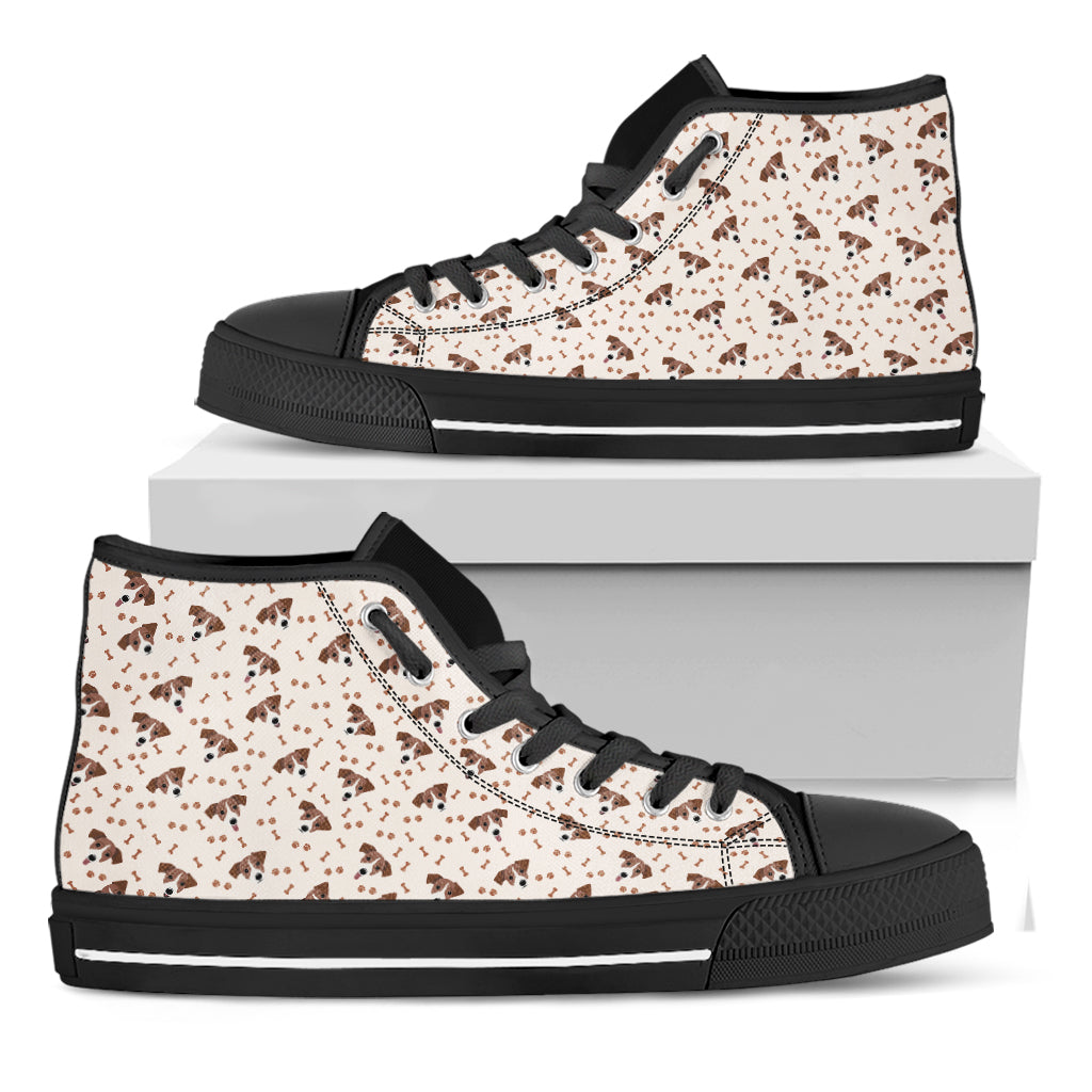 Jack Russell Terrier And Bone Print Black High Top Shoes