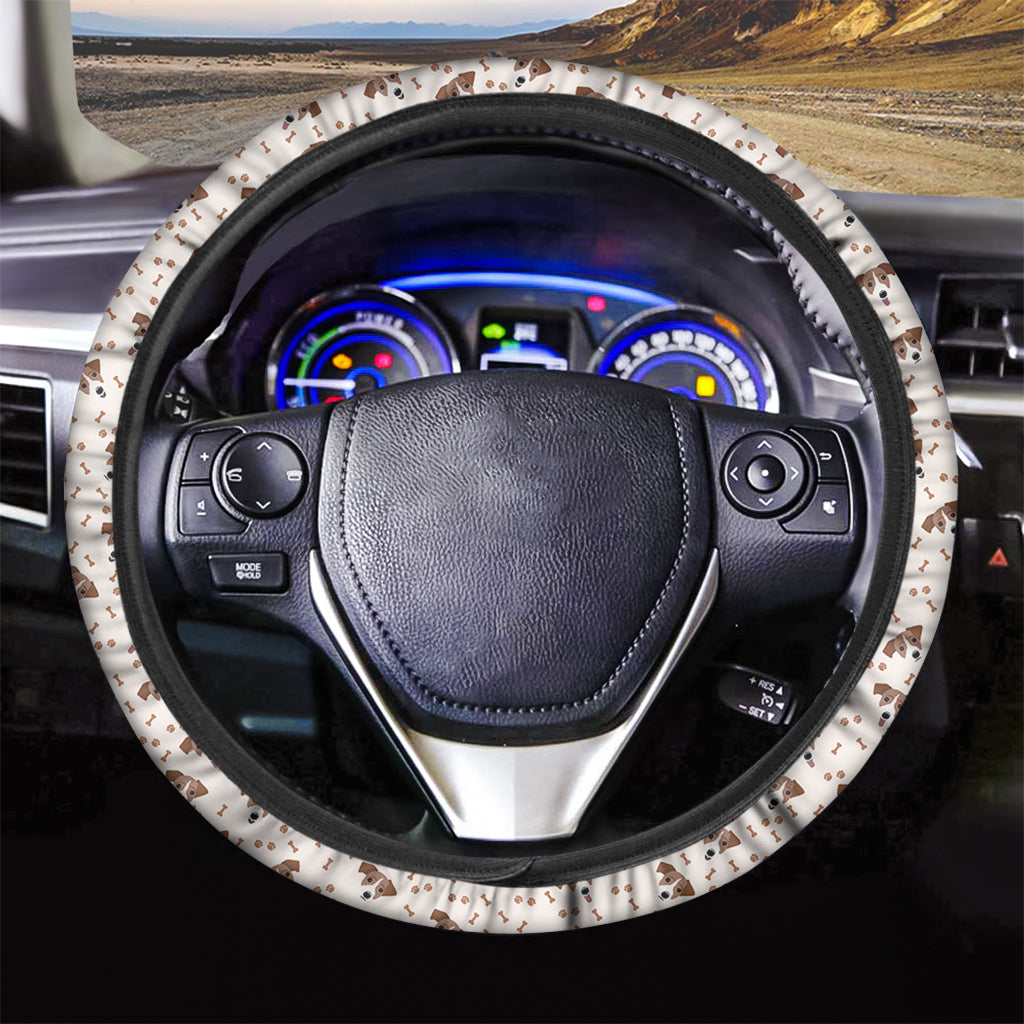 Jack Russell Terrier And Bone Print Car Steering Wheel Cover