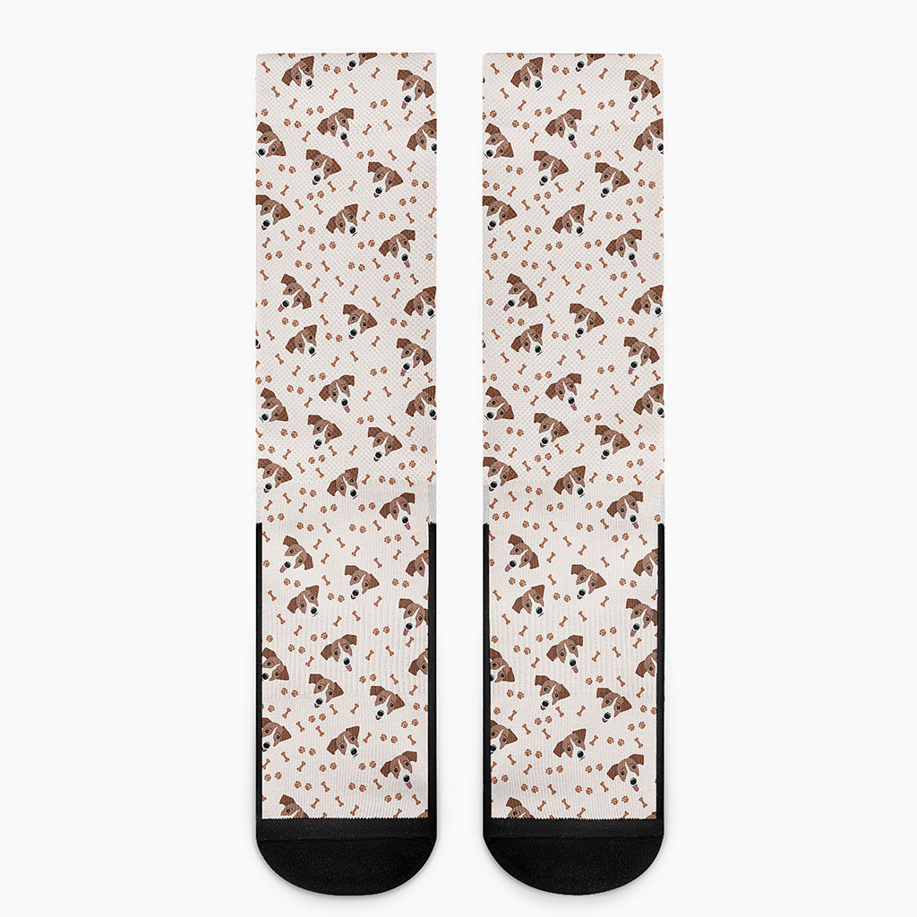 Jack Russell Terrier And Bone Print Crew Socks