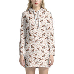 Jack Russell Terrier And Bone Print Hoodie Dress