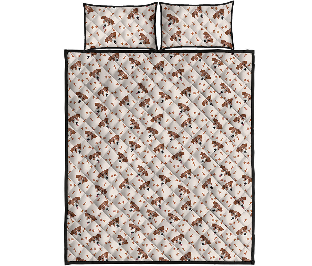 Jack Russell Terrier And Bone Print Quilt Bed Set