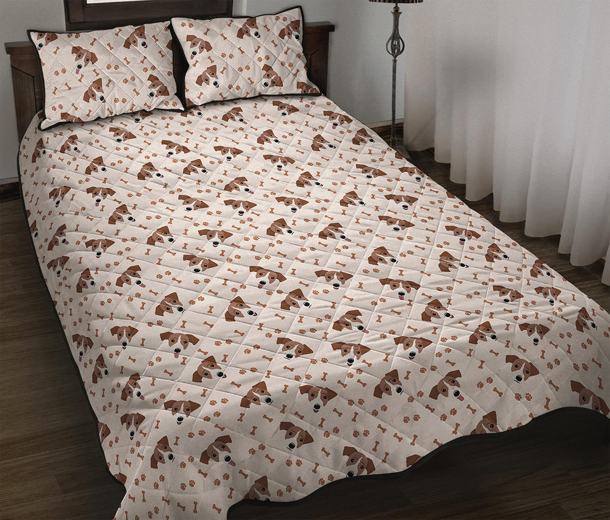 Jack Russell Terrier And Bone Print Quilt Bed Set